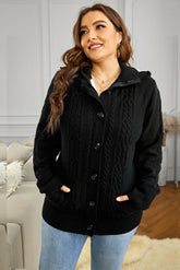 Cardigan à capuche boutonné avec doublure polaire en tricot torsadé